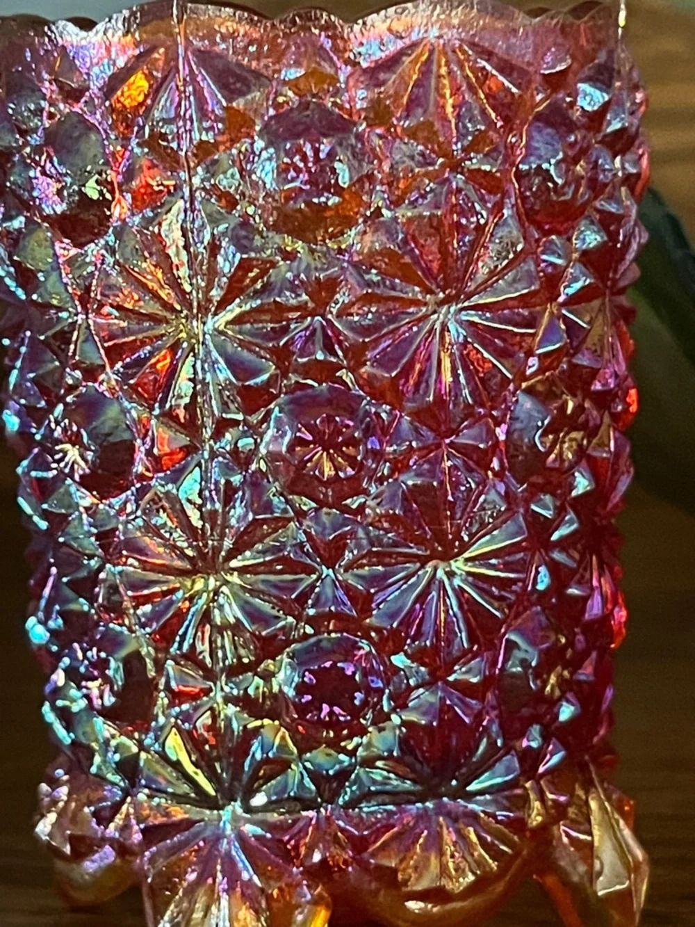 Vintage Ruby Red Carnival Glass Toothpick Holder Daisy & Button Footed